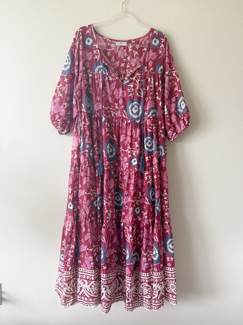 Natural Life Dara Maxi Dress Floral Medallion Boho Tiered Tassel Tie - Picture 3 of 10